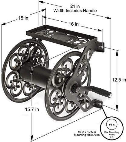 Liberty Garden 708 Steel Decorative Wall Mount Garden Hose Reel, Holds 125-Feet of 5/8-Inch Hose - Bronze