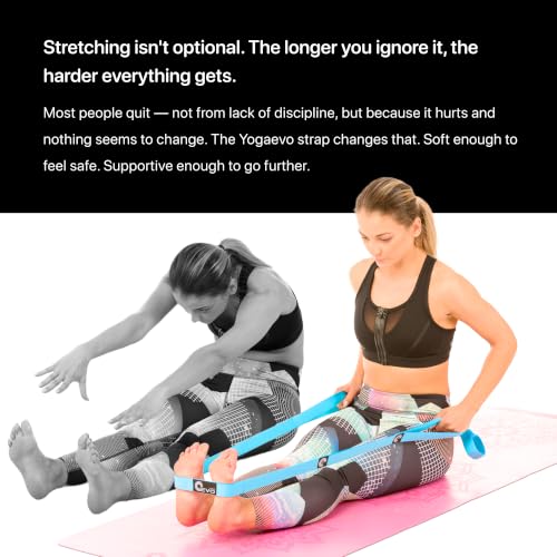 YogaEVO Stretching Strap with Loops for Physical Therapy — Yoga Strap & Resistance Band in One — Flexibility & Back Recovery — HD Video Routines Included - color: Blue