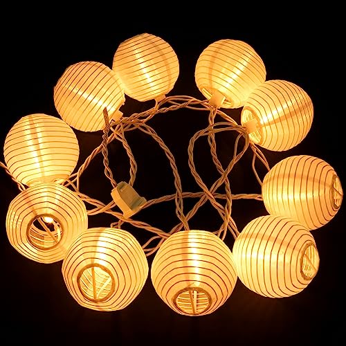 HOSY 10-Pack Red 3-in Lanterns, 11 ft White Wire Plug-in UL String Lights | Self-assembly Required, Nylon Fabric, 3-in Diameter, 12-in Spacing, End-to-end Connectable, UL Certified - color: White