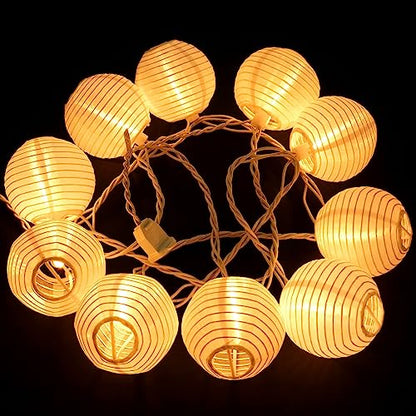 HOSY 10-Pack Red 3-in Lanterns, 11 ft White Wire Plug-in UL String Lights | Self-assembly Required, Nylon Fabric, 3-in Diameter, 12-in Spacing, End-to-end Connectable, UL Certified - color: White