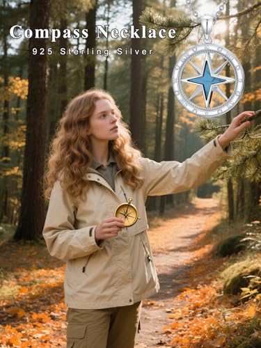 Graduation Gifts for Women 925 Sterling Silver Compass/Graduation/Vet/Cross/Stethoscope Necklace for Women - color: Compass-Turquoise