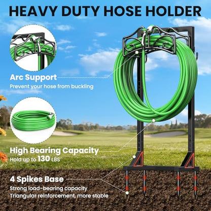 Garden Hose Holder, Heavy Duty, Freestanding for Outside, Metal | Detachable Water Hose Holder Stand, Garden Hose Reel Rack and Hose Storage Organizer for Outside Yard