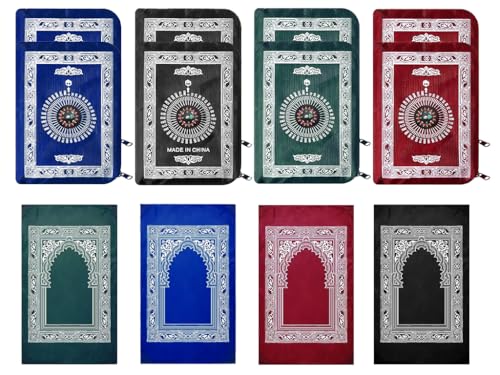 Portable Travel Prayer Mat,8 Pieces Portable Muslim Islamic Prayer Mat,Polyester Prayer Rug,4 Colors Muslim Prayer Carpet with Pocket for Islamic Gifts Ramadan Family Trips(60 cm x 100 Cm)