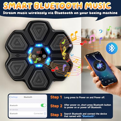 Music Boxing Machine, Interactive Punching Trainer with Boxing Gloves, Large Size Wall Mounted Electronic Boxing Target for Adult Kids, 9 Modes & 9 Speeds - color: Black-S