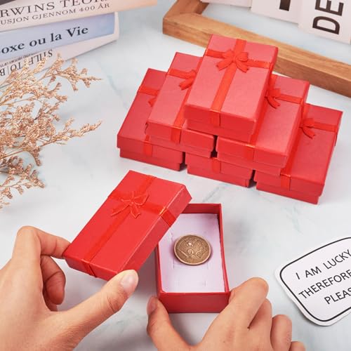 Sparkeads 12 Pcs 3.25 x 2.13 x 0.96 Inches FireBrick Prezzie Boxes With Ribbon Bow Jewelry Cardboard Box Small Boxes Storage Jewelry Box for Bracelets Ring Earring Necklace