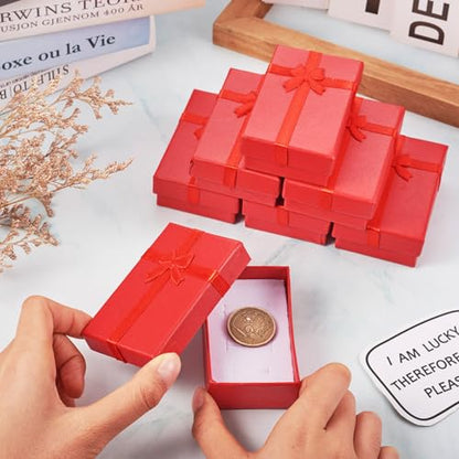 Sparkeads 12 Pcs 3.25 x 2.13 x 0.96 Inches FireBrick Prezzie Boxes With Ribbon Bow Jewelry Cardboard Box Small Boxes Storage Jewelry Box for Bracelets Ring Earring Necklace