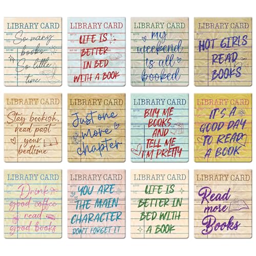 Holographic Magnetic Bookmark Gifts - 12 Pcs Vintage Library Card Book Mark Magnet Glitter Reading Tracker Page Clips Marker Gift for Women Book Lovers Bookish School Office Supplies - color: Vintage Library Card