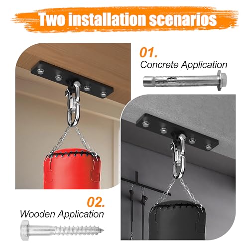 Heavy Bag & Punching Bag Hanger, Wall, Ceiling, Beam Mount Options | 900 LBS Capacity, 360° Swivel, Rust-Proof, Thick Steel Boxing Mount for MMA, Muay Thai & Home Gym (Multiple Mounting Options) - color: Ceiling - Flat Bracket