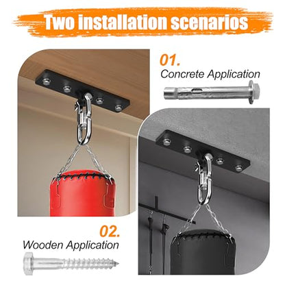Heavy Bag & Punching Bag Hanger, Wall, Ceiling, Beam Mount Options | 900 LBS Capacity, 360° Swivel, Rust-Proof, Thick Steel Boxing Mount for MMA, Muay Thai & Home Gym (Multiple Mounting Options) - color: Ceiling - Flat Bracket