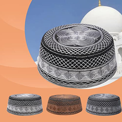 Islamic Men's Hat Men Muslim Prayer Kufi Hat Arabian Top Embroidered Men Hajj Mosque Headwear Beanie Skull Cap - color: White