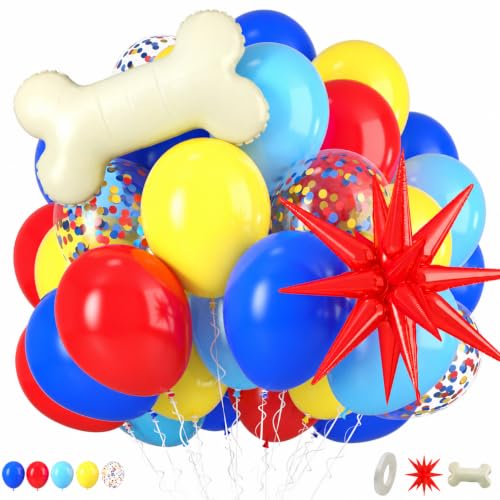 Red Yellow Blue Balloons with Bone and Star Balloons for Boy Birthday Decor - color: Red and Blue, size: 30PC