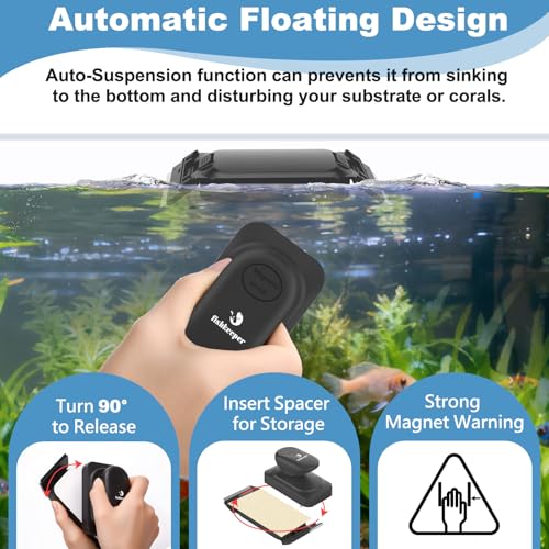 fishkeeper Dual-Blades Magnetic Aquarium Glass Cleaner with 4 Algae Scraper | 2-In-1 Floating Scrubber, Double Side Magnetic Fish Tank Cleaner for Up to 0.8 Inch Thickness Glass & Acrylic Aquarium Tanks - size: S for Glass Thickness: 0.24"
