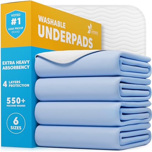 Washable Underpads - Large Bed Pads for use as Incontinence Bed Pads, Reusable Pet Pads, Great for Dogs, Cats, Bunny, Seniors Bed Pad (Pack of 4 - 30x34) - color: Blue/White, size: 4 Pack - 30x34
