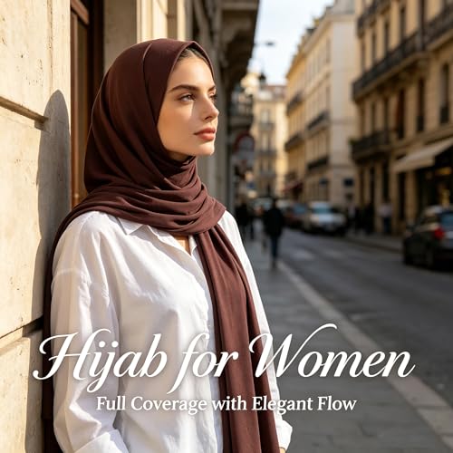Jersey Hijab Scarf for Women,Lightweight Muslim Turban Head Scarf Modal Feel Hijab Coverings for Prayer with Clip - color: Coffee
