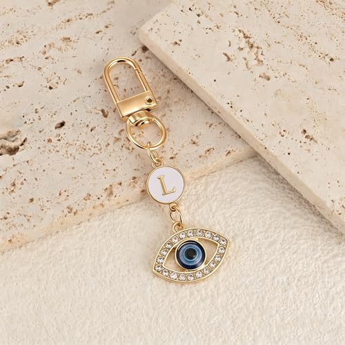 XGALBLA Small Evil Eye Keychains Initial Letter Key Chains for Women Men Car Key Bag Purse Charm- Good Luck Amulet Protection - color: Evil Eye 2-l
