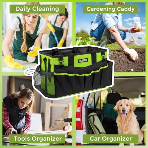 SCAVATA Wearable Cleaning Caddy Bag, Cleaning Caddy Supplies Organizer with Handle & Shoulder Straps for Housekeepers, Under Sink & Car Cleaning Tool Organizers with 4 Foldable Divider (NeonGreen) - color: NeonGreen