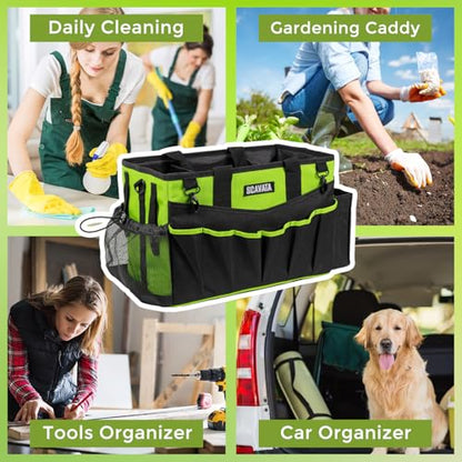 SCAVATA Wearable Cleaning Caddy Bag, Cleaning Caddy Supplies Organizer with Handle & Shoulder Straps for Housekeepers, Under Sink & Car Cleaning Tool Organizers with 4 Foldable Divider (NeonGreen) - color: NeonGreen