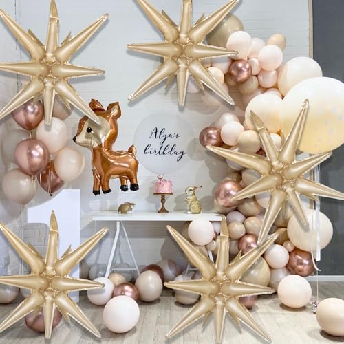 6 Pcs Caramel Colour Star Foil Balloons One-Piece 14-Pointed Star Balloon 4D Starburst Cone Mylar Balloon 22inch Christmas Birthday Wedding Wedding Anniversary Party Supplies(Caramel Colour) - color: Caramel Colour