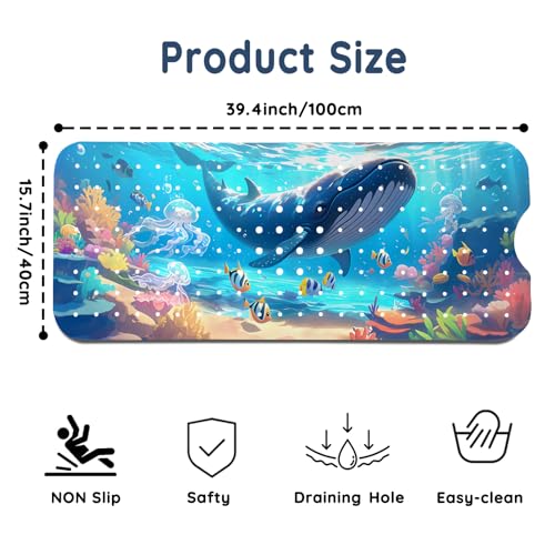 LNOND Bath Mat for Tub for Kids, Ocean Bathtub mat Non Slip,Blue Whales Bath Mats for Bathroom Non Slip with Drain Holes and Suction Cups,Machine Washable (40 X 16 Inch) - color: Blue Whales
