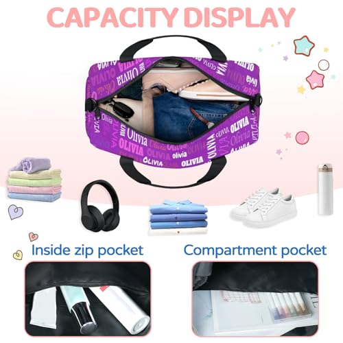 Personalized Teens Dark Purple Sport Duffle Gymnastics Carry On Bag | Custom Name Weekender Bag for Women Men Travel Business Trip - color: Dark Purple
