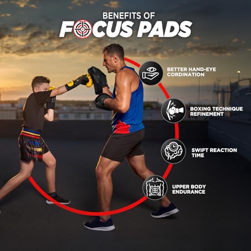 WYOX MMA Gloves & Boxing Focus Mitts Set – Hybrid Open Palm Grappling Gloves with Wrist Support + Curved Punching Pads with Gel Shock for Muay Thai, Kickboxing, Karate Training (Men & Women)