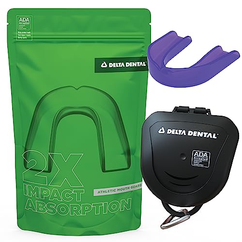 Delta Dental Mouth Guard, ADA Accepted, 1-Pack Plus Case, Adult Purple | 2X impact absorption vs standard mouthguards; works with braces; for contact sports - color: Purple, size: Adult
