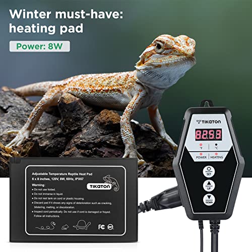 Tikaton Reptile Heating Pad and Digital Thermostat Combo Set, Under Tank Heater for 10-20gal/30-40gal Tank, Terrarium Heat Mat for Turtle/Snake/Lizard/Frog/Spider/Plant Box - size: 1 Pack-6" X 8"