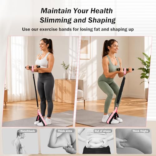 Pedal Resistance Bands with Handles, 3 Heavy Tube Adjustable Exercise Bands | Upgraded Resistance Fitness Band Set for Women and Men, Multifunction Exercise Equipment for Abdomen, Waist, Arm, Leg Workout
