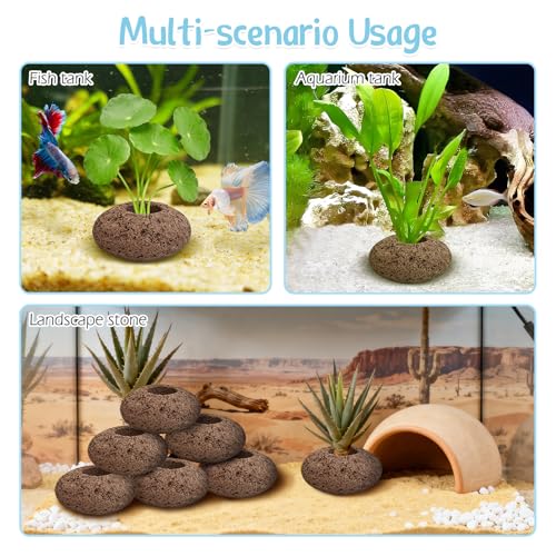 Hamiledyi Volcanic Rock Aquarium Plant Fixed Rings Natural Stone Plant Weights for Fish Tank Aquatic Plant Anchors Aquarium Decorations Landscape Stones (Aperture: 0.87",8Pcs)