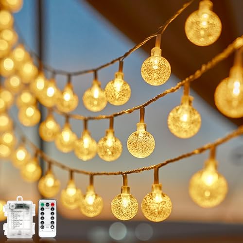 Battery Operated Globe String Lights,Water Proof 33 FT 80 LED Crystal Ball String Lights 8 Modes With Remote Control ,Indoor Outdoor LED Fairy Lights for Home, Christmas, Party Patio, Warm White - color: Warm White-1Pack 33FT
