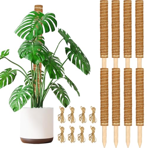 Moss Pole for Plants Monstera,【8 Pack】 17 inch Plant Support Pole, Extendable Coir Totem Pole for Potted Plants Pothos, Train Indoor Climbing Plants to Grow Upwards - size: 8 Pack 17 inch