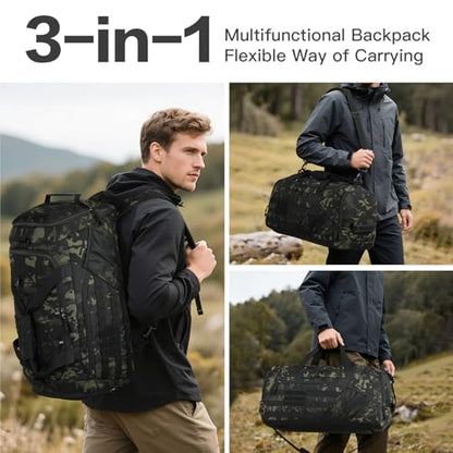 3-in-1 Tactical Gym & Travel Duffle Bag Backpack Men Multi-Functional 45L Military Sports Duffle Bag with Shoe Compartment & Wet Pocket for Workout Weekender Overnight Bag with Molle Webbing, Camo - color: Camo