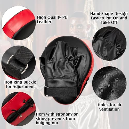 Gemscream 10 in 1 Taekwondo Kick Pad Boxing Training Equipment Set, Focus Pads Boxing Gloves Safety Head Guard Wrist Bands for Kickboxing, Karate, Muay Thai, MMA Training - color: Red