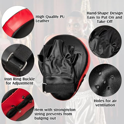 Gemscream 10 in 1 Taekwondo Kick Pad Boxing Training Equipment Set, Focus Pads Boxing Gloves Safety Head Guard Wrist Bands for Kickboxing, Karate, Muay Thai, MMA Training - color: Red