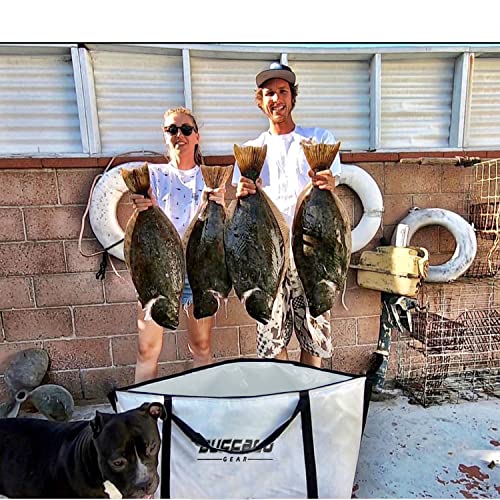 Buffalo Gear Insulated Fish Cooler - 27.5QT 58QT Waterproof Flat Bottom Bag, Leakproof and Fishing Kill Bag - color: White-45QT
