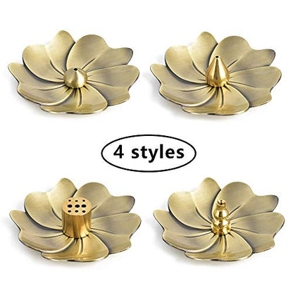 Sakura Flower Incense Holder, 5PCS Bronze Incense Burner Holder with Silk Pouch, Two Styles Drop-Shape, Cylinder Multihole and Gourd-Shape Ash Catcher Yoga Room Bedroom Home Fragrance - color: Gold and Bronze, 5 Pcs