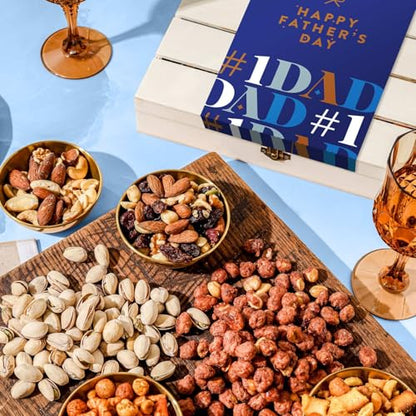 Fathers Day Gift Basket, Nut Gift Basket in Reusable Wooden Crate, Healthy Gift Option, Gourmet Snack Food Box, with Unique Flavors, Great for Dad, Father, Grandfather, Bonnie & Pop - style: Father's Day