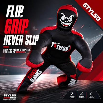 Unfilled Wrestling Dummy for Kids – Youth Grappling Dummy BJJ, MMA, Jiu Jitsu & Judo Training Partner – Durable Martial Arts Practice Buddy - color: Black, size: 4ft / 48"