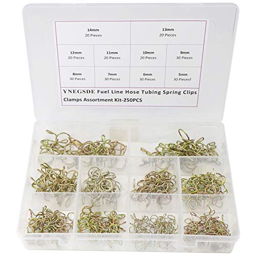 250 Pieces 10 Sizes Fuel Line Hose Tubing Spring Clips Clamps Assortment Kit for Motorcycle Scooter ATV, 5-14mm | Zinc-Plated Alloy Steel Small Hose Clamps Hose Water Pipe Air Tubing Spring Clips Assortment Kit