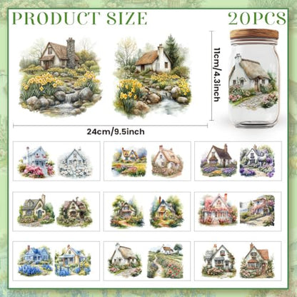 20 Pcs Flower Garden House UV DTF Cup Wraps, 4.3 x 9.4 Inch Flower UV DTF Transfer Stickers Waterproof Rub on Transfer Decals for 16OZ Glass Bottle Vase Furniture Crafts - style: Garden House