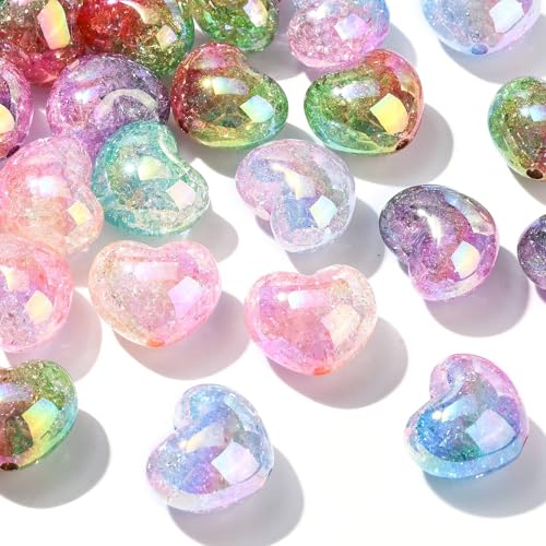 LiQunSweet 50 Pcs Random Colored Transparent Crackle Acrylic Beads Gradient Color 22mm Crackle Heart Beads for Pen Keychain Making Jewelry Making DIY Crafting - color: Crackle Acrylic Heart Beads_50 Pcs