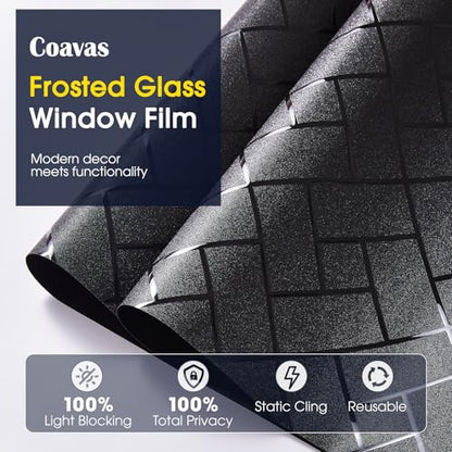 Coavas Total Blackout Window Privacy Film 100% Light Blocking & UV Protection, Static Cling Frosted Privacy Cover No Glue Heat Control Room Darkening Shade for Bedroom, Nursery,17.5 x 78.7 inches | Static Cling Removable Frosted Privacy Cover, Heat Contro