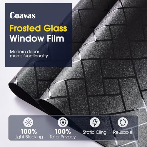 Coavas Blackout Window Privacy Film 100% Light Blocking 17.5"x118" | Static Cling Removable Frosted Privacy Cover, Heat Control Room Darkening Shade for Daytime Sleep, Bedroom, Nursery - color: Blackout, size: 17.5 x 118 Inch
