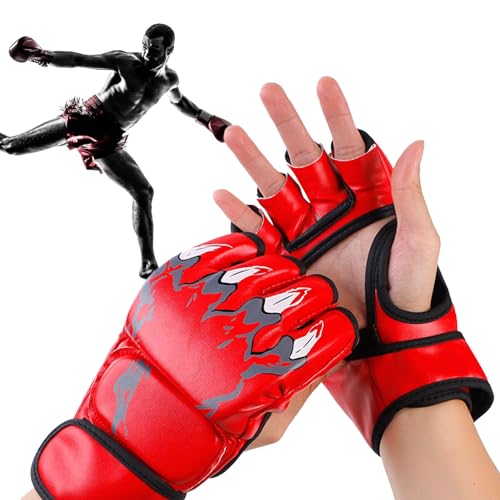 White Kickboxing Sparring Gloves Half Finger Boxing Gloves Open Palms MMA Gloves for Men Women Training Grappling Fighting Punching Bag - color: Red