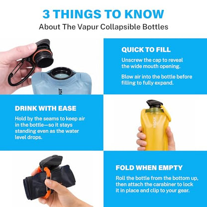Vapur Collapsible Water Bottle with Carabiner - 23oz (0.7L) - Blackout - color: Blackout