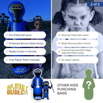 INFLATABLE DUDES Blue Ninja Toy 63” - Kids Punching Bag | Sand-Base | Bop Bag, Pre-filled with Sand, Inflatable Toy, Punching Bag for Kids, Enhanced Bounce-Back Action, Indoor/Outdoor - color: Blue Large Ninja | Pre-filled with Sand
