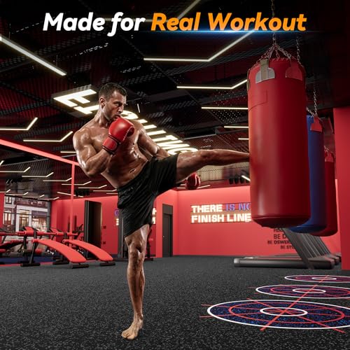 SUPERJARE 1" Extra-Thick Rubber Top Exercise Mat, Puzzle Gym Flooring for Home Gym, Gym Mat for Workout Equipment, Interlocking Floor Tiles with EVA Foam, 12 Pcs 48 Sq Ft, Black/Grey - size: 12 Tiles (48 Sq Ft)