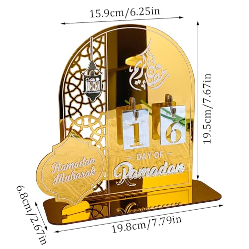 Acrylic Ramadan Countdown Calendar Mirror Golden Ramadan Decorations Eid Mubarak Count Down Desk Calendars Muslim Festival Reminder Kareem Ramadan Advent Calendar Party Decor Islam Holiday Ornaments