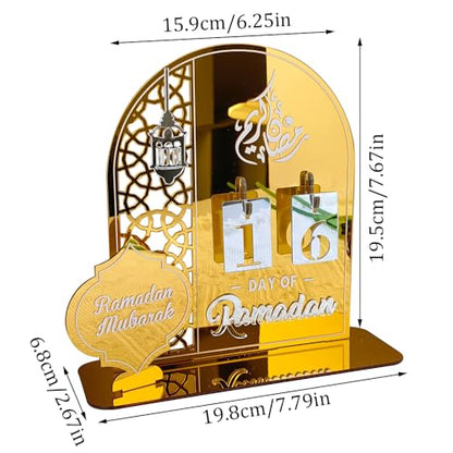 Acrylic Ramadan Countdown Calendar Mirror Golden Ramadan Decorations Eid Mubarak Count Down Desk Calendars Muslim Festival Reminder Kareem Ramadan Advent Calendar Party Decor Islam Holiday Ornaments