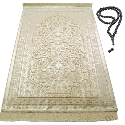 Modefa Luxury Velvet Plush Muslim Prayer Rug - Paisley (Golden Yellow) - color: Golden Yellow